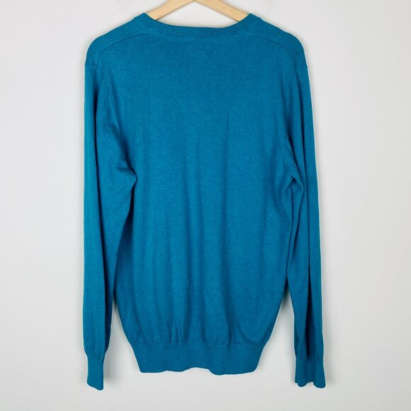L.L. Bean Blue V-Neck Knit Pull Over Sweater Cotton Cashmere Blend, Men’s Size M - Picture 4 of 9